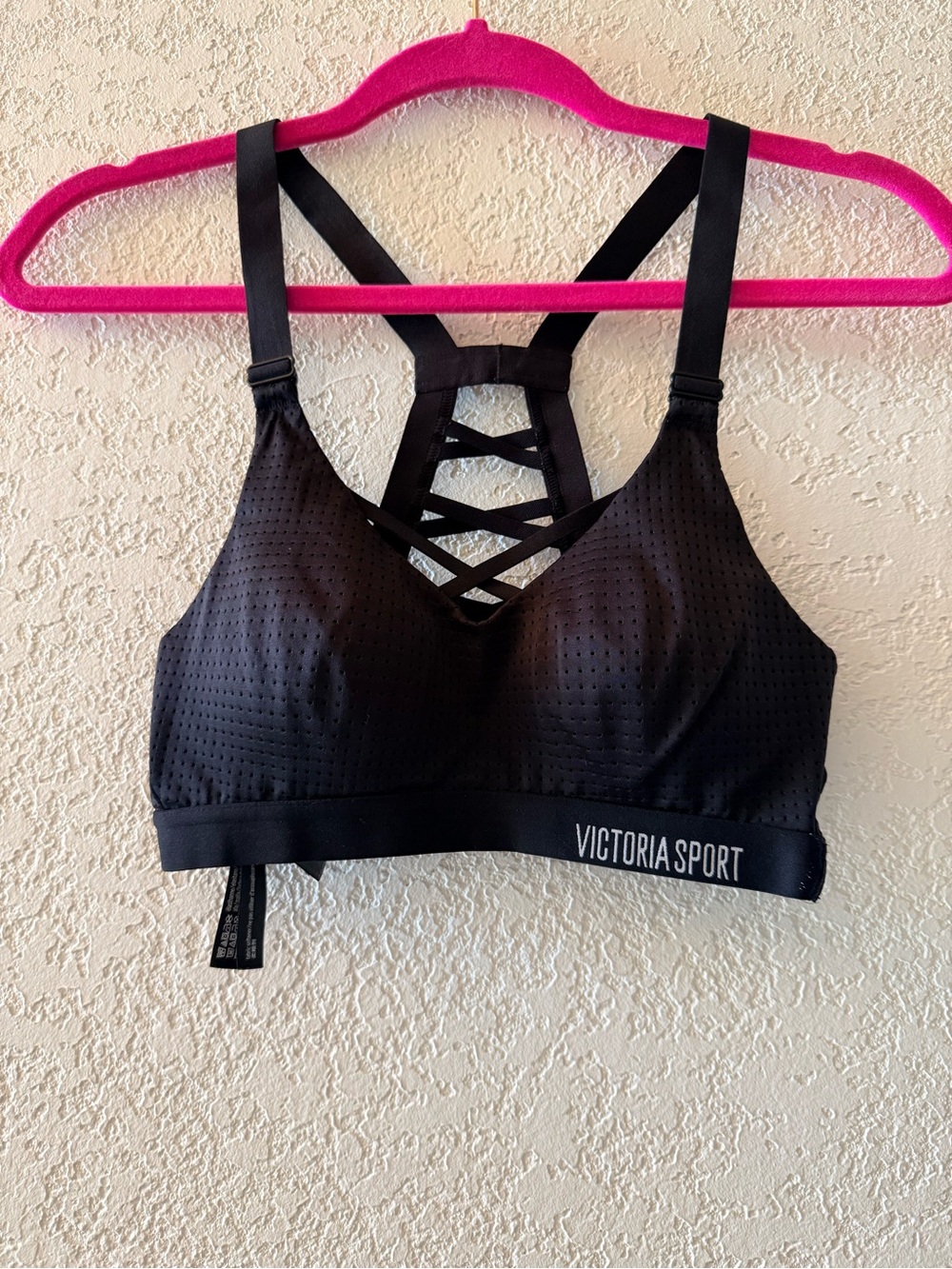 VICTORIA SPORT Black Strappy Mesh Womens Athletic Workout Sports Bra Size 32A